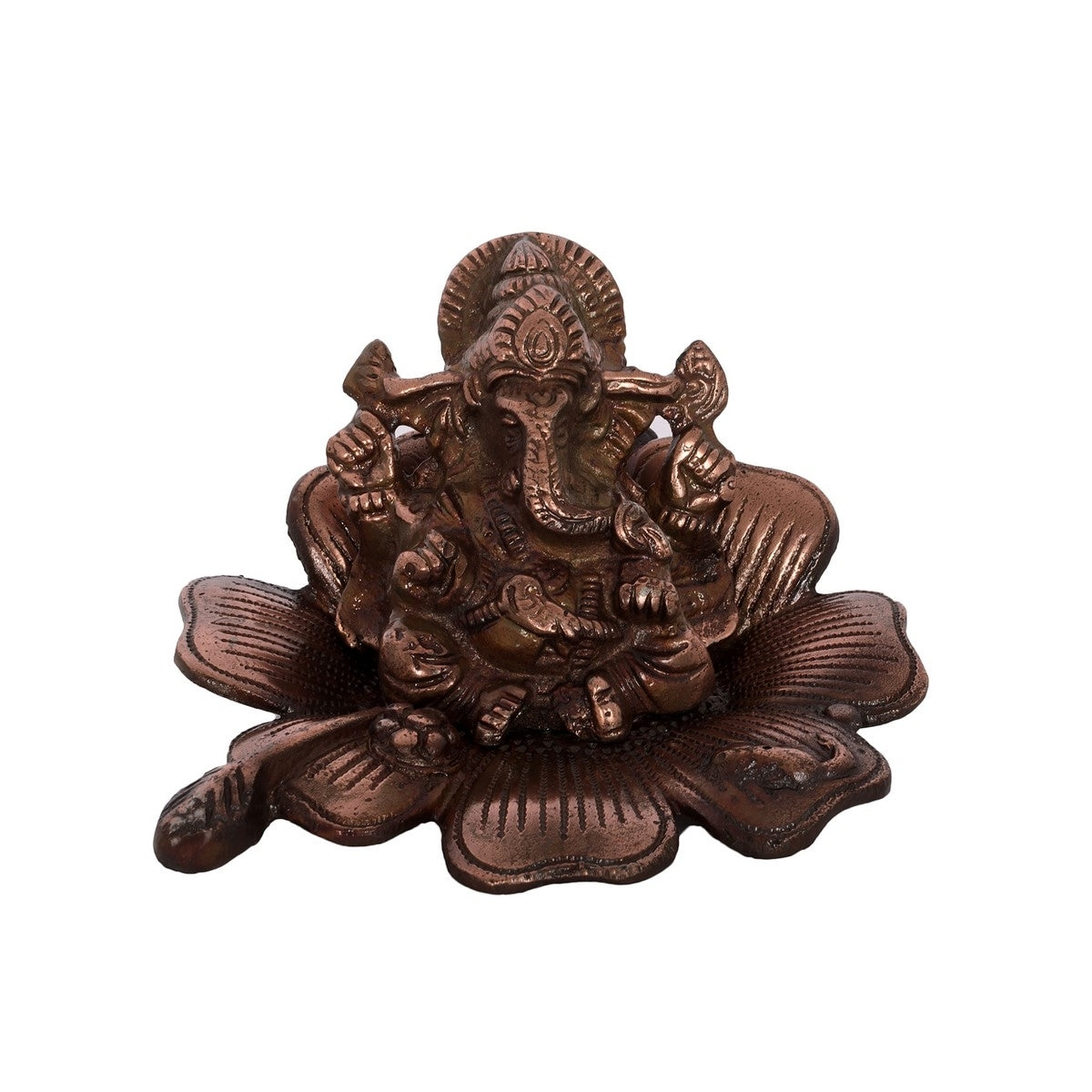 Metal Lord Ganesha Idol On Flower Kafalo