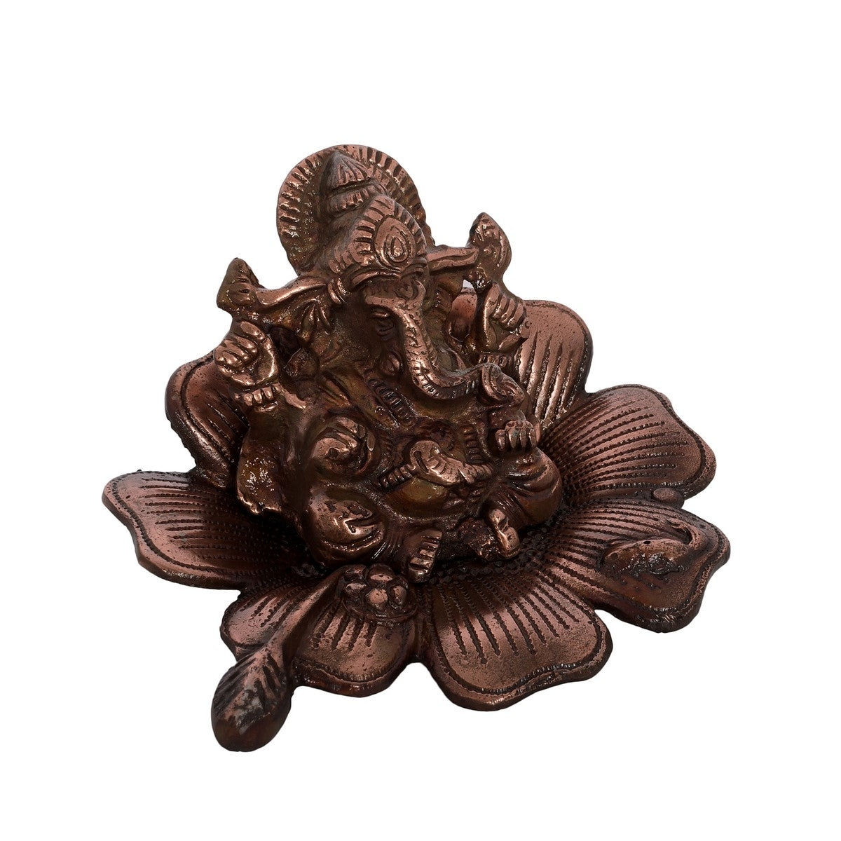 Metal Lord Ganesha Idol On Flower Kafalo