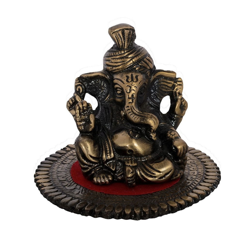 Brown Metal Phagdi Lord Ganesha Idol on Round Base Kafalo
