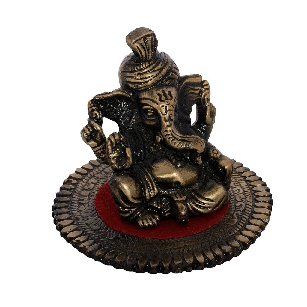 Brown Metal Phagdi Lord Ganesha Idol on Round Base Kafalo