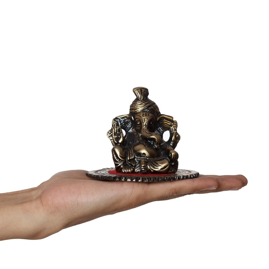 Brown Metal Phagdi Lord Ganesha Idol on Round Base Kafalo