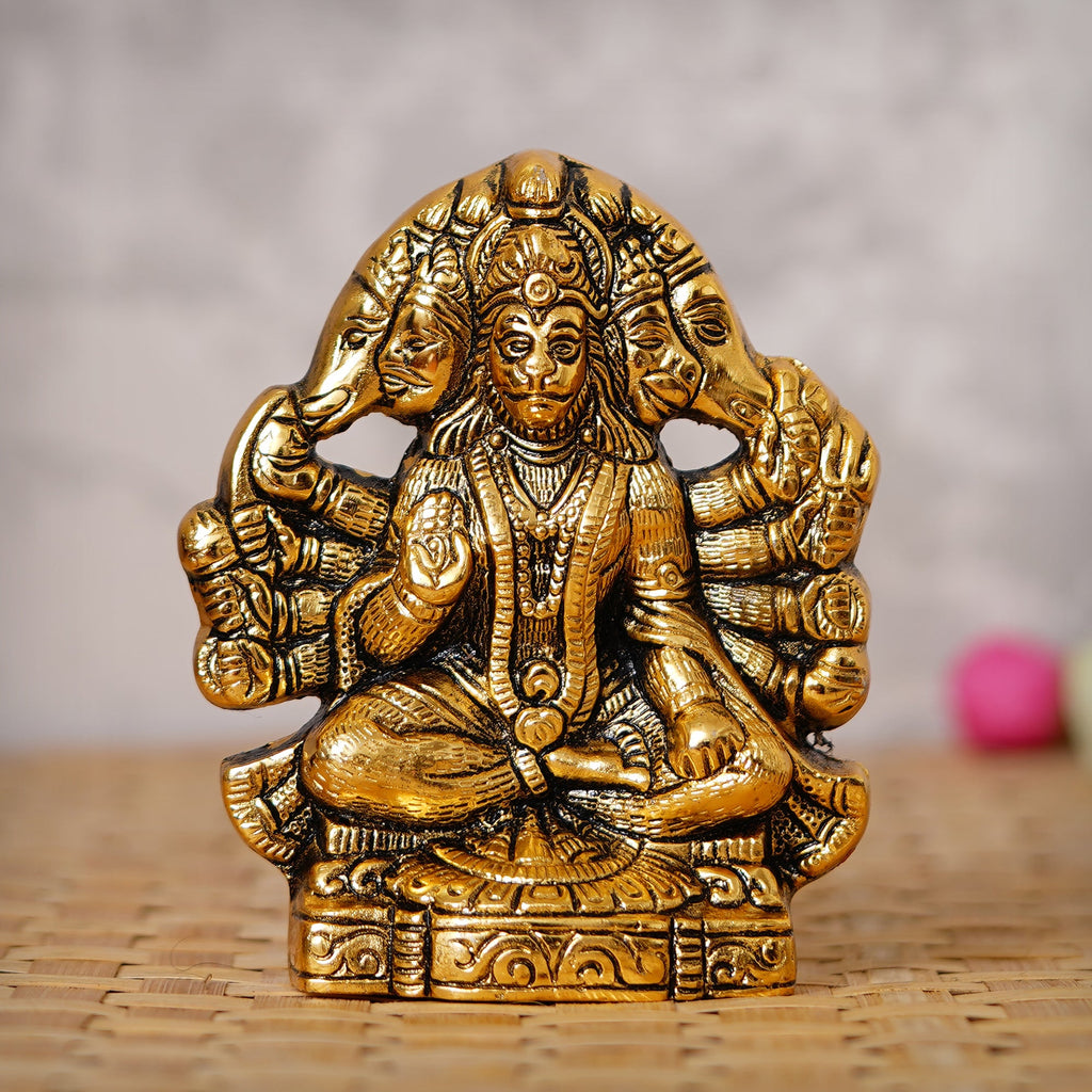 Golden Metal Lord Panchmukhi Hanuman Statue Kafalo