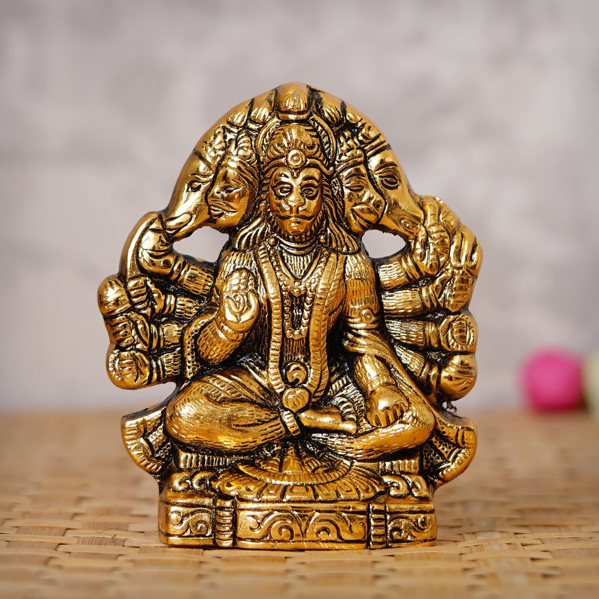 Golden Metal Lord Panchmukhi Hanuman Statue Kafalo