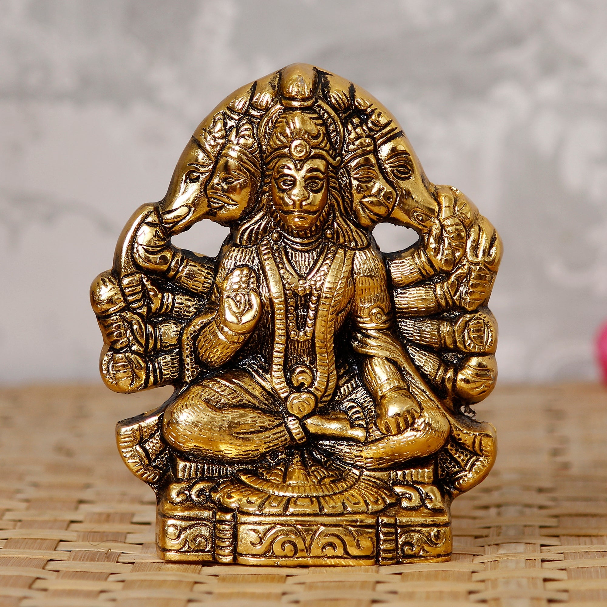 Golden Metal Lord Panchmukhi Hanuman Statue Kafalo