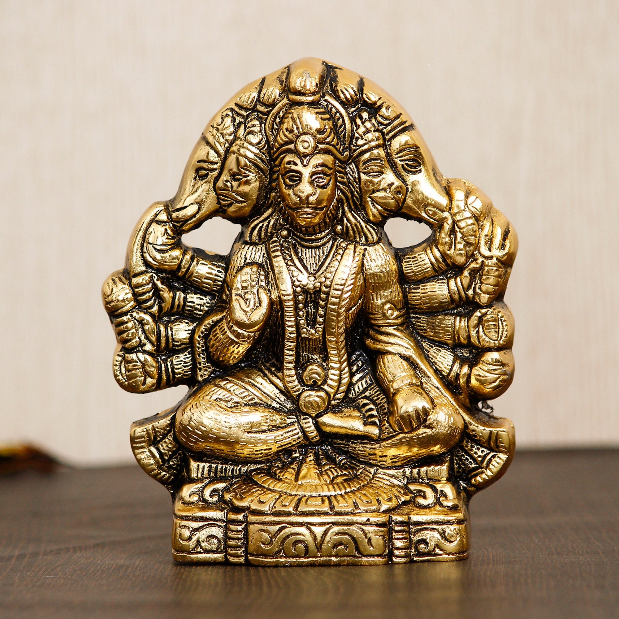 Golden Metal Lord Panchmukhi Hanuman Statue Kafalo