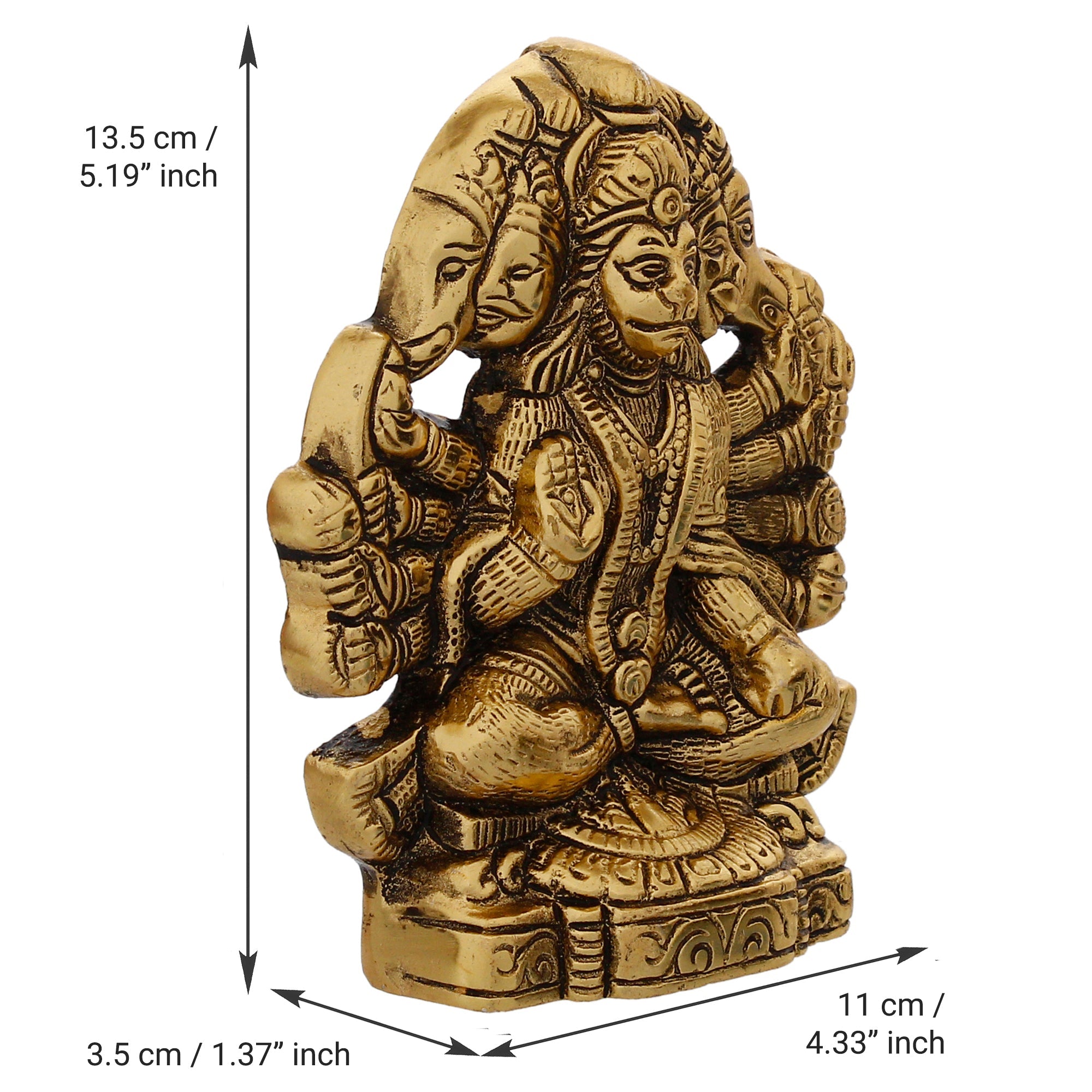 Golden Metal Lord Panchmukhi Hanuman Statue Kafalo