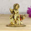 Golden Metal Lord Krishna playing Flute with Cow Showpiece Kafalo