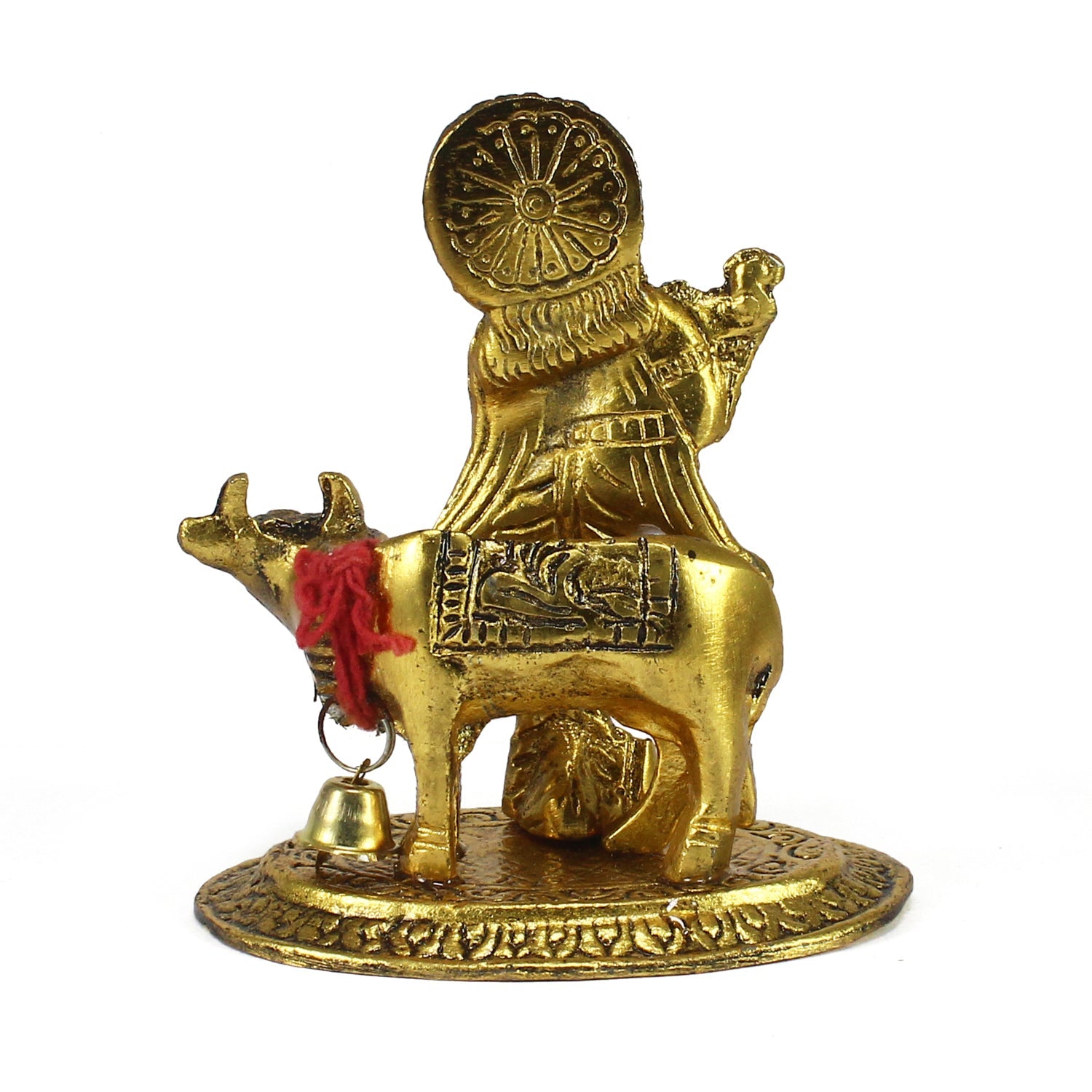 Golden Metal Lord Krishna playing Flute with Cow Showpiece Kafalo