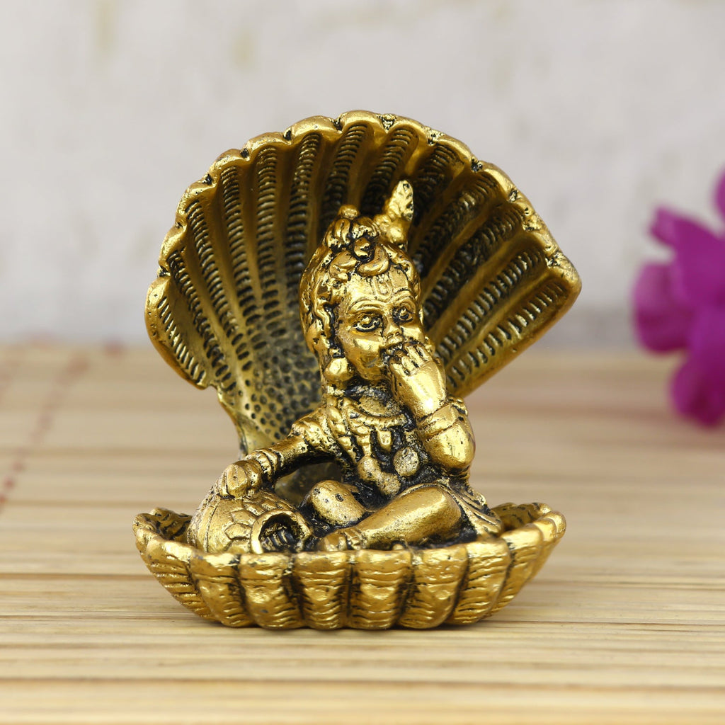 Golden Metal Bal Gopal Krishna Statue having Makhan Kafalo