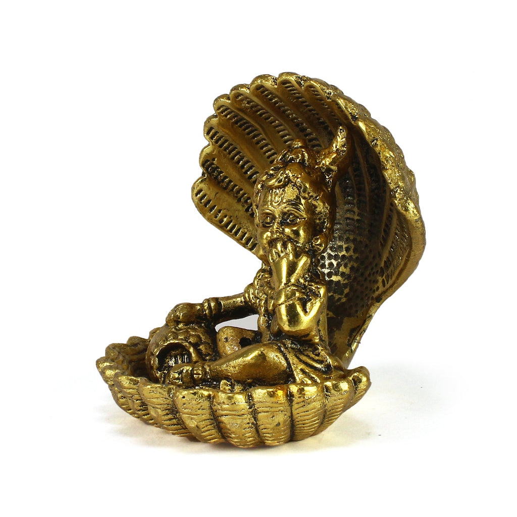 Golden Metal Bal Gopal Krishna Statue having Makhan Kafalo