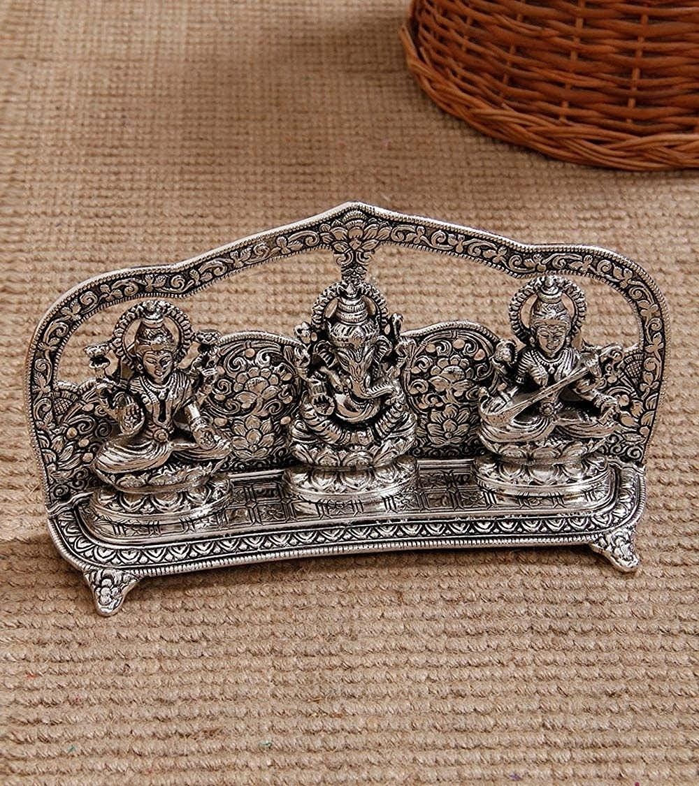 Silver Metal laxmi ganesha saraswati Shining Religious Decorative Showpiece Kafalo