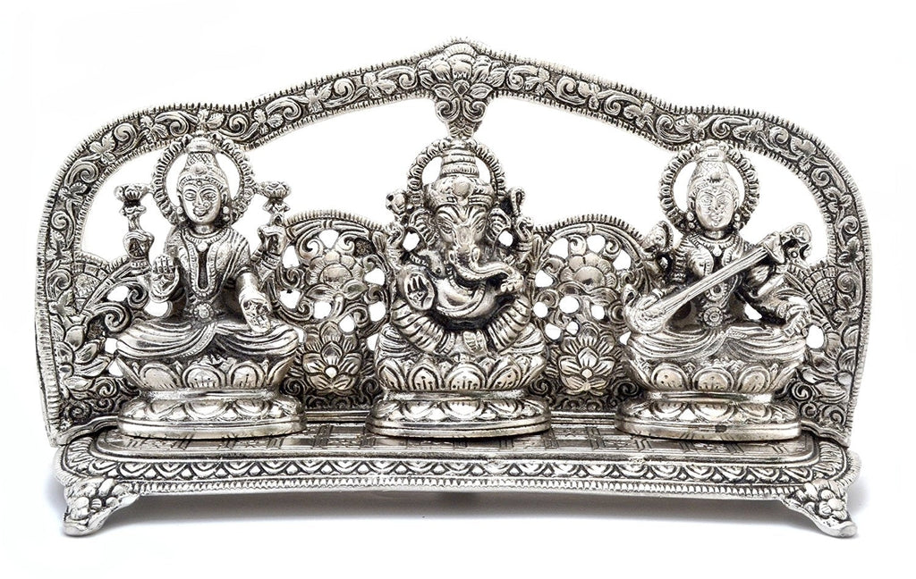 Silver Metal laxmi ganesha saraswati Shining Religious Decorative Showpiece Kafalo