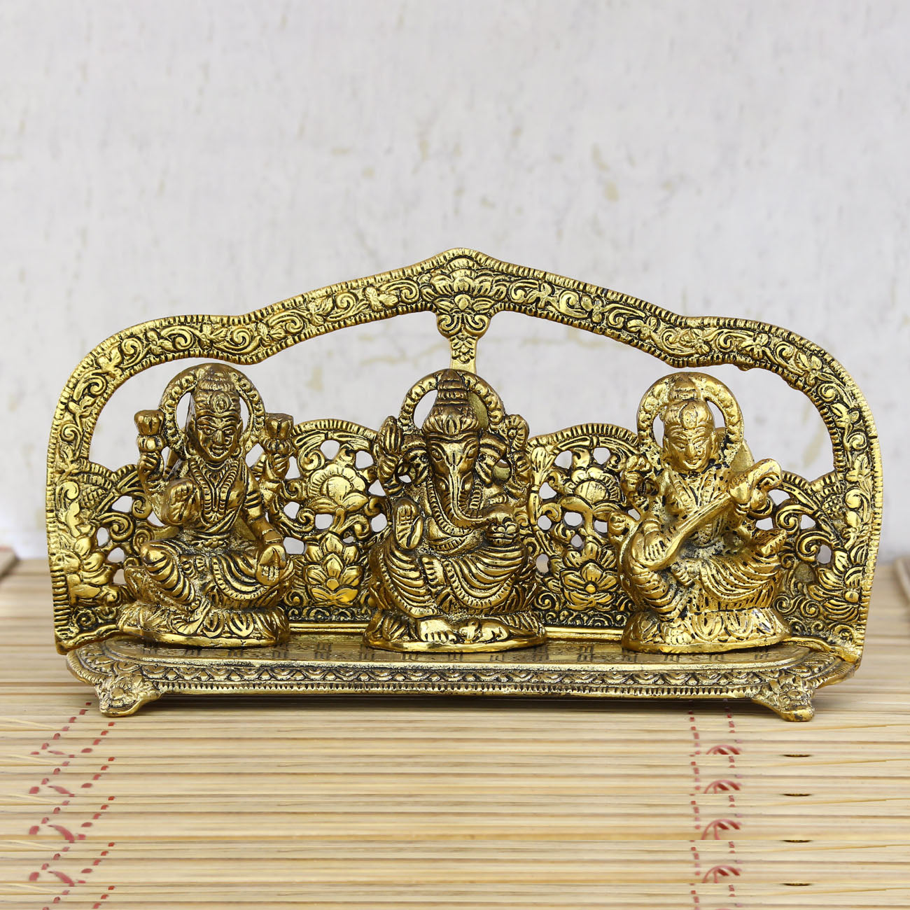 Golden Laxmi Ganesha Saraswati Murtis Religious Idols Kafalo