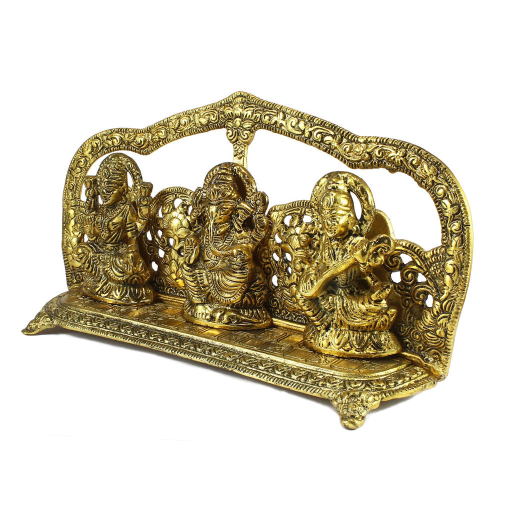 Golden Laxmi Ganesha Saraswati Murtis Religious Idols Kafalo