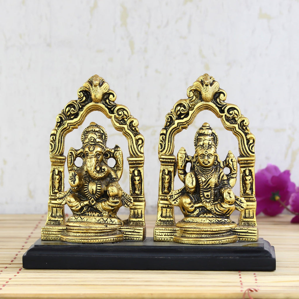 Golden Metal Laxmi Ganesh Murti Religious Idols Kafalo
