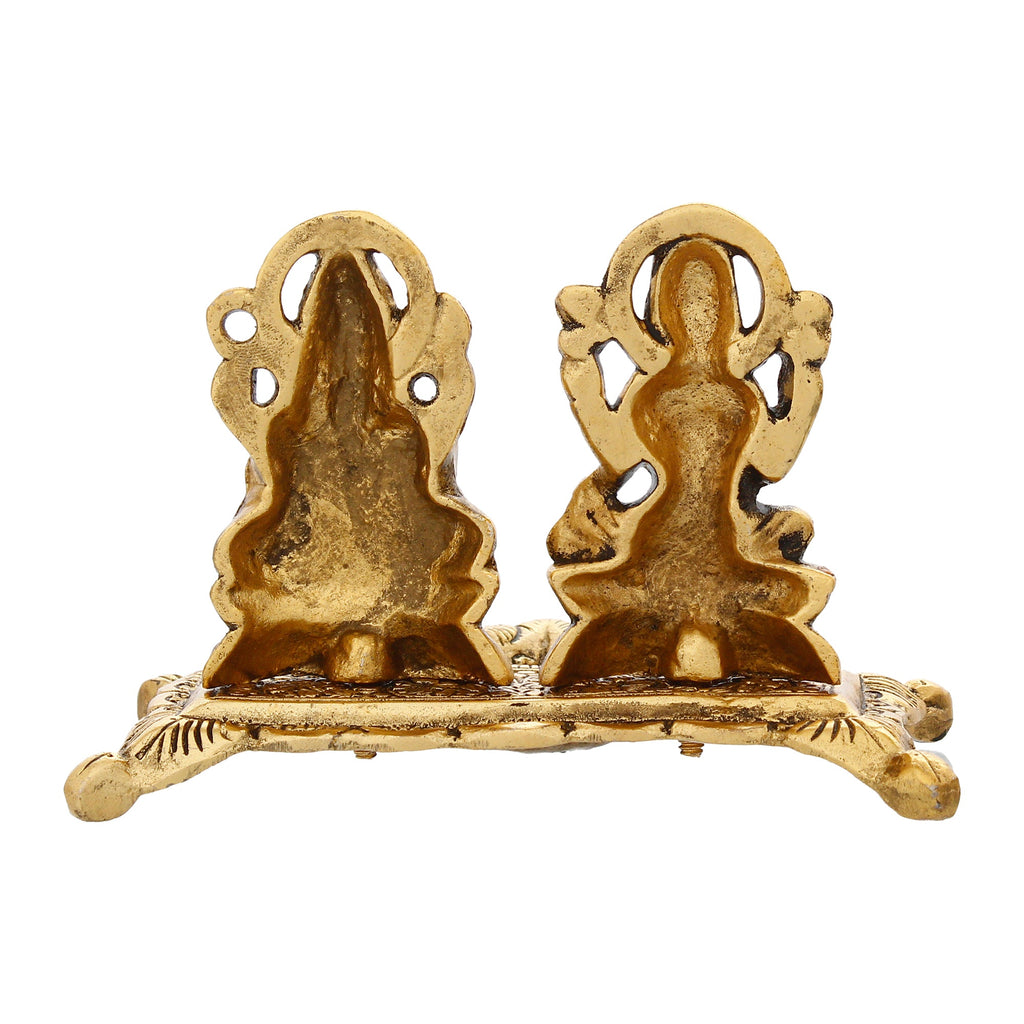Golden Goddess Laxmi With Lord Ganesha Idol and Decorative Diya Metal Showpiece Kafalo