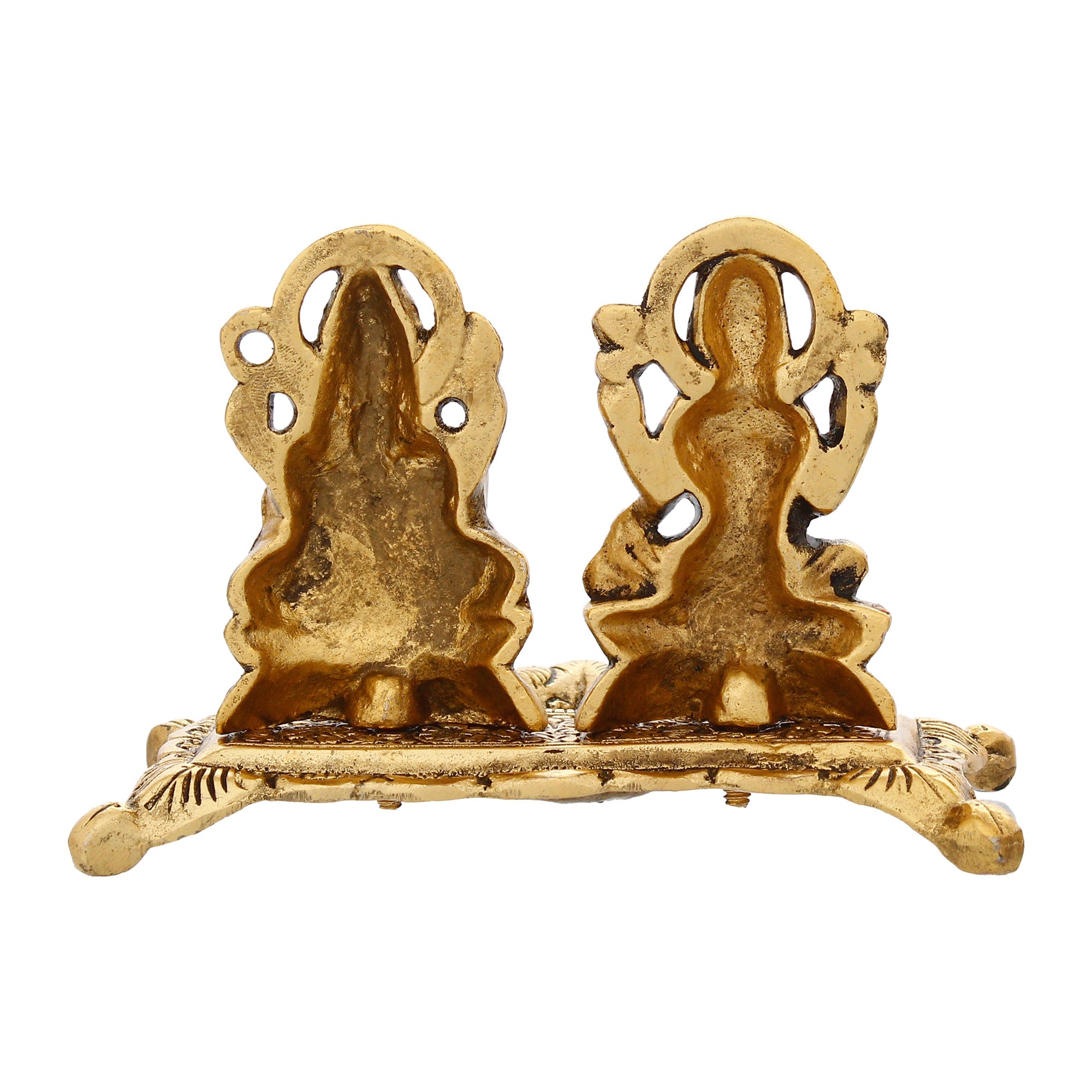 Golden Goddess Laxmi With Lord Ganesha Idol and Decorative Diya Metal Showpiece Kafalo