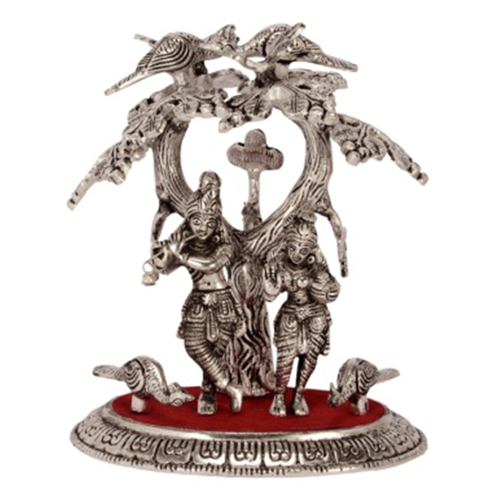 Silver Metal Radha Krishna Statue Under Tree Home Decoration Showpiece Kafalo