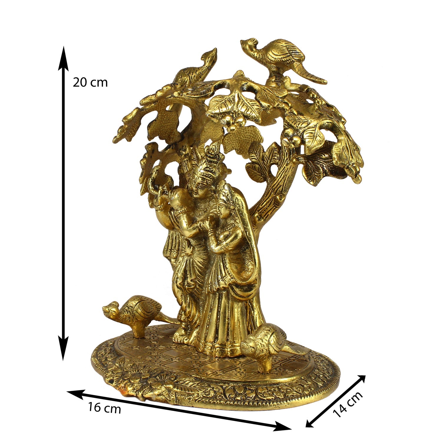 Golden Metal Radha Krishna Statue Standing under Tree Kafalo