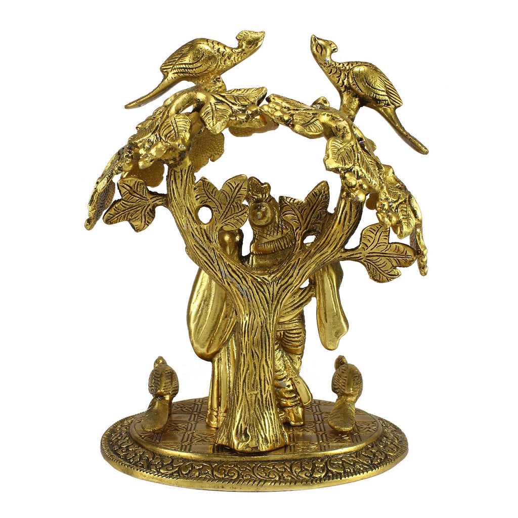 Golden Metal Radha Krishna Statue Standing under Tree Kafalo