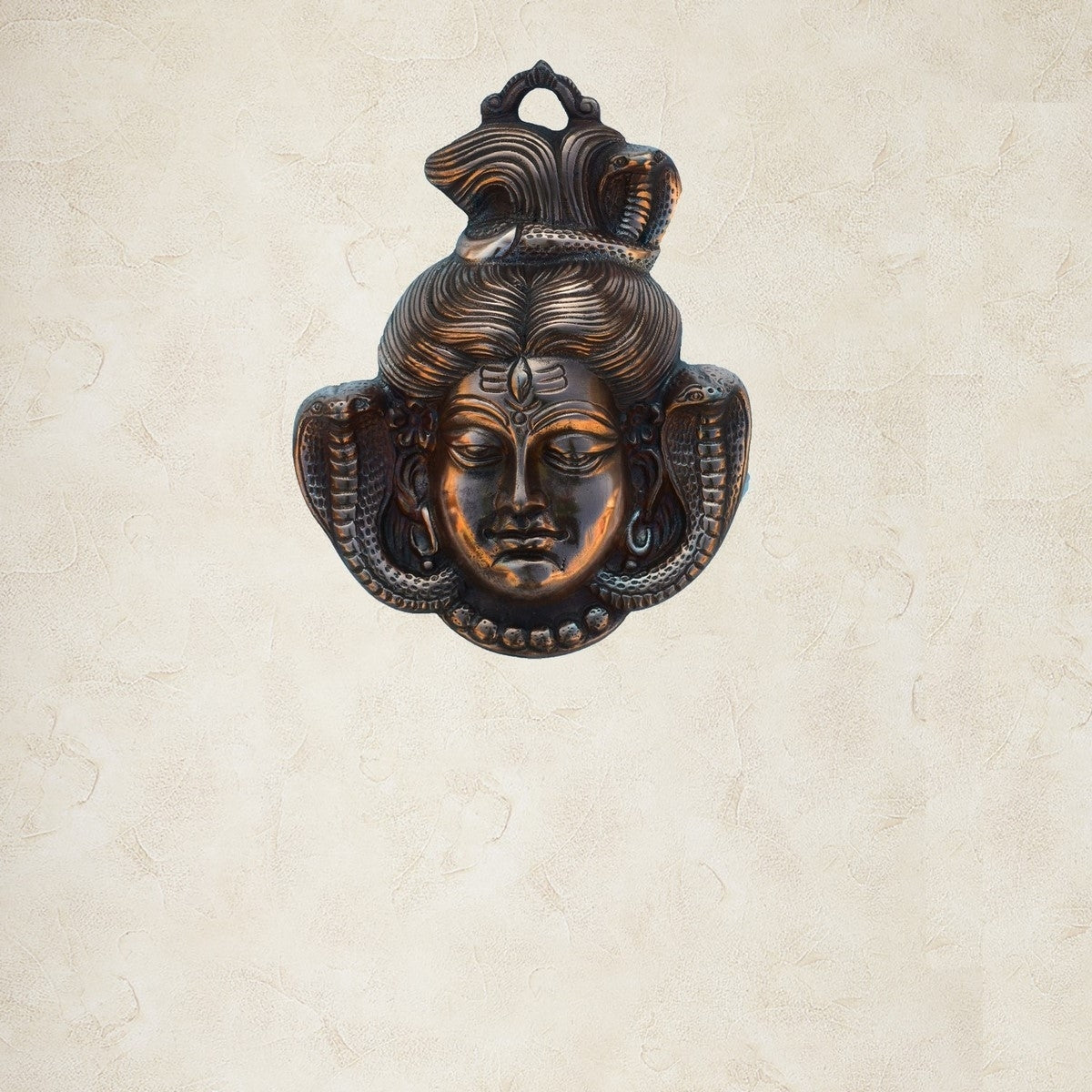 Brown Lord Shiva Face Metal Wall hanging Kafalo