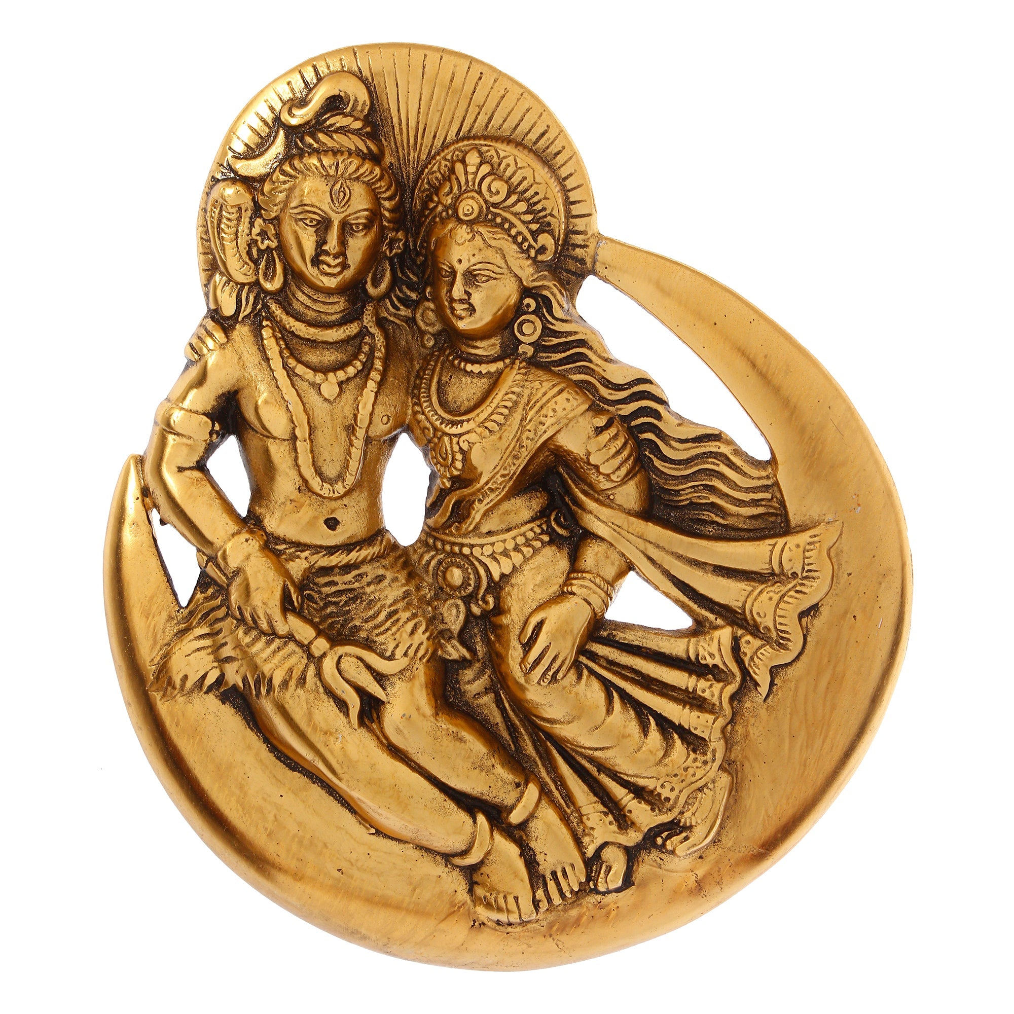 Golden Metal Shiva Parvati Idol Decorative Wall Hanging Art Kafalo