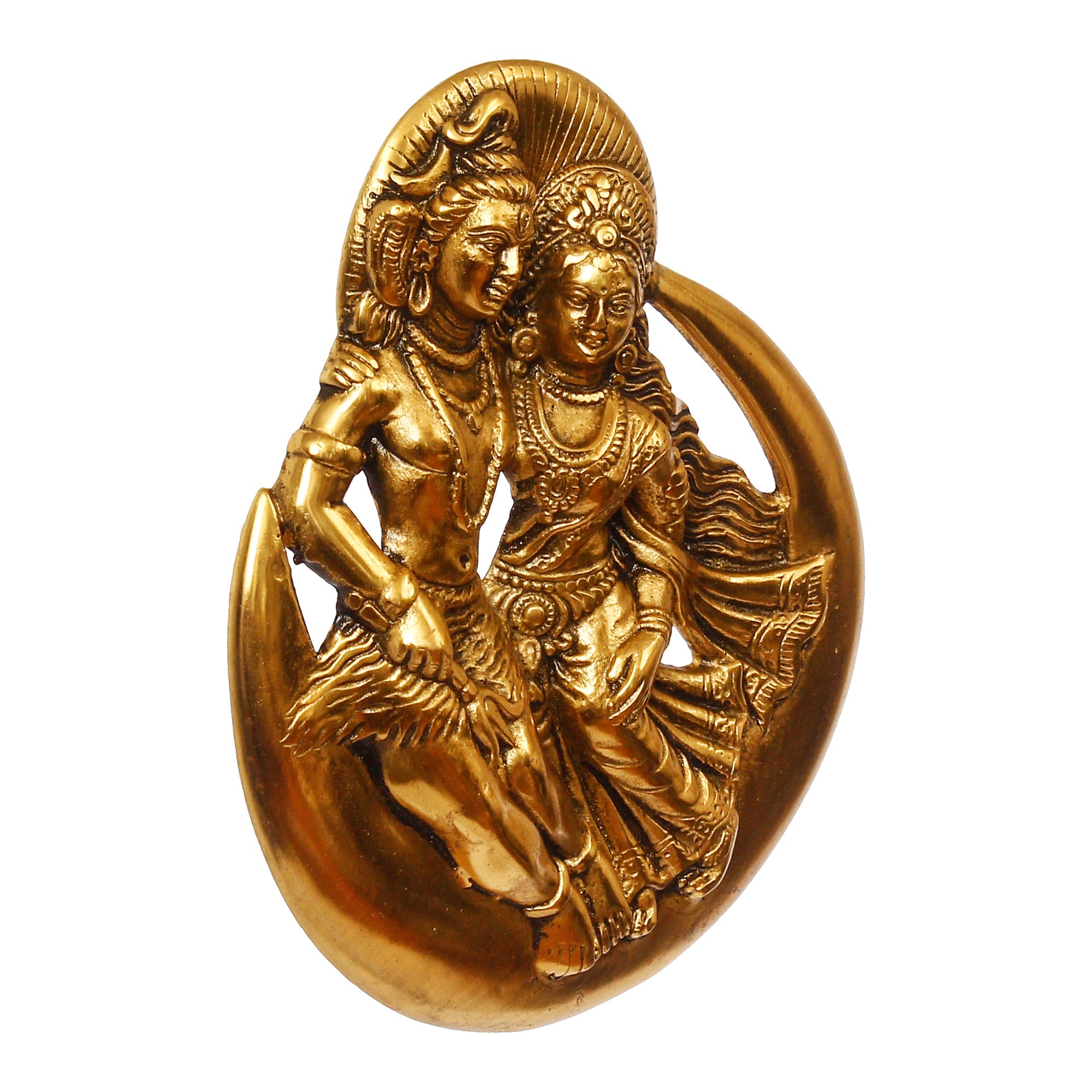Golden Metal Shiva Parvati Idol Decorative Wall Hanging Art Kafalo