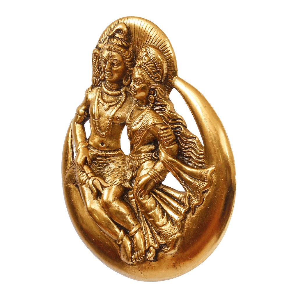 Golden Metal Shiva Parvati Idol Decorative Wall Hanging Art Kafalo