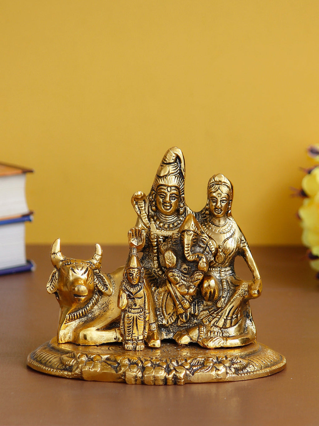 Lord Shiva Parvati Ganesh Idols Sitting On Nandi Figurine Kafalo