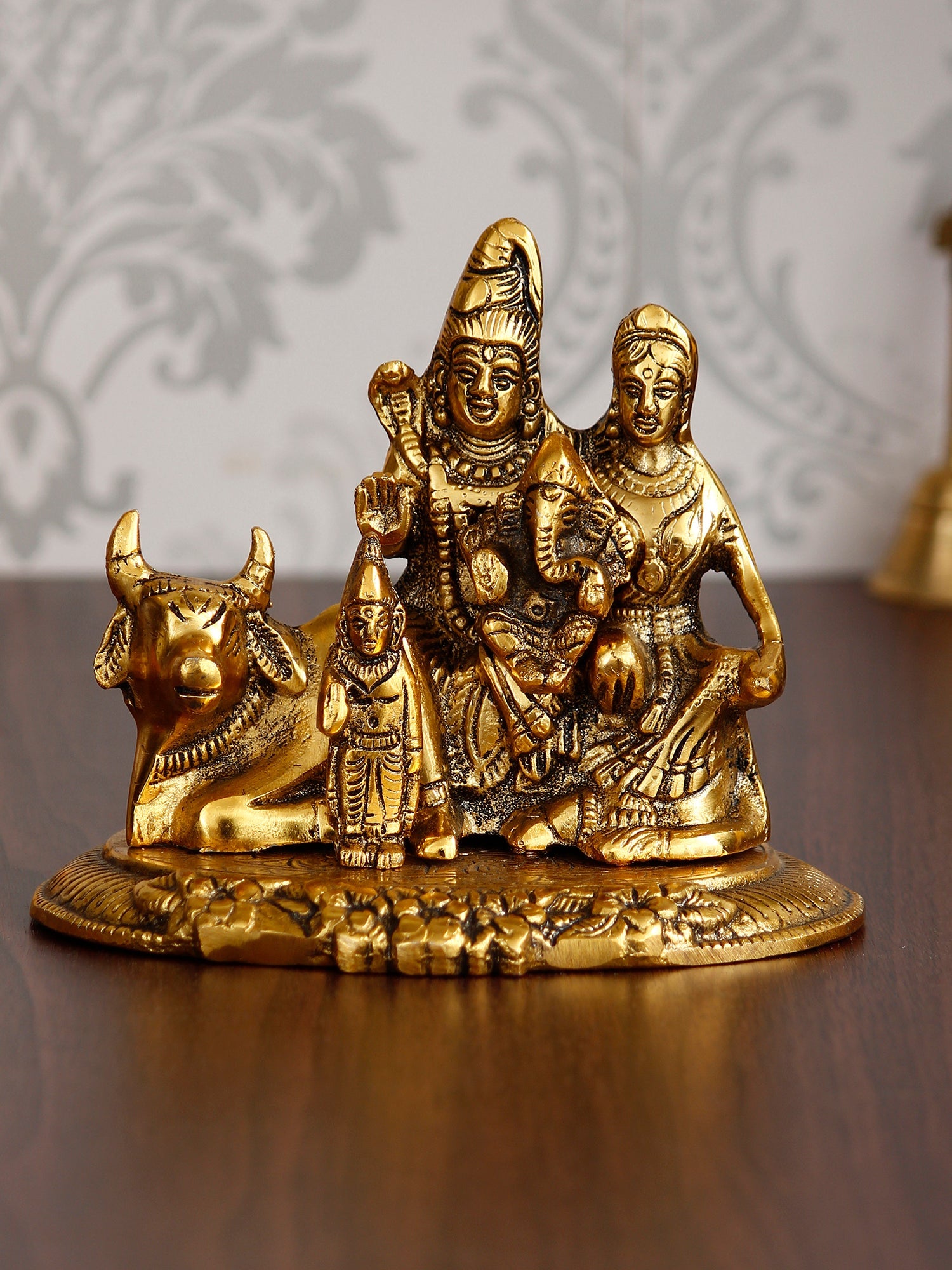 Lord Shiva Parvati Ganesh Idols Sitting On Nandi Figurine Kafalo