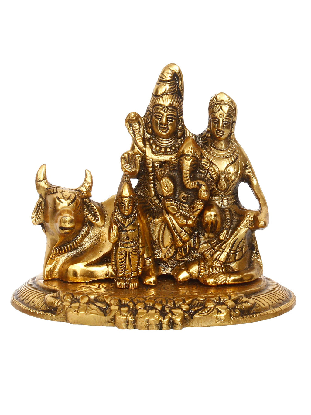 Lord Shiva Parvati Ganesh Idols Sitting On Nandi Figurine Kafalo