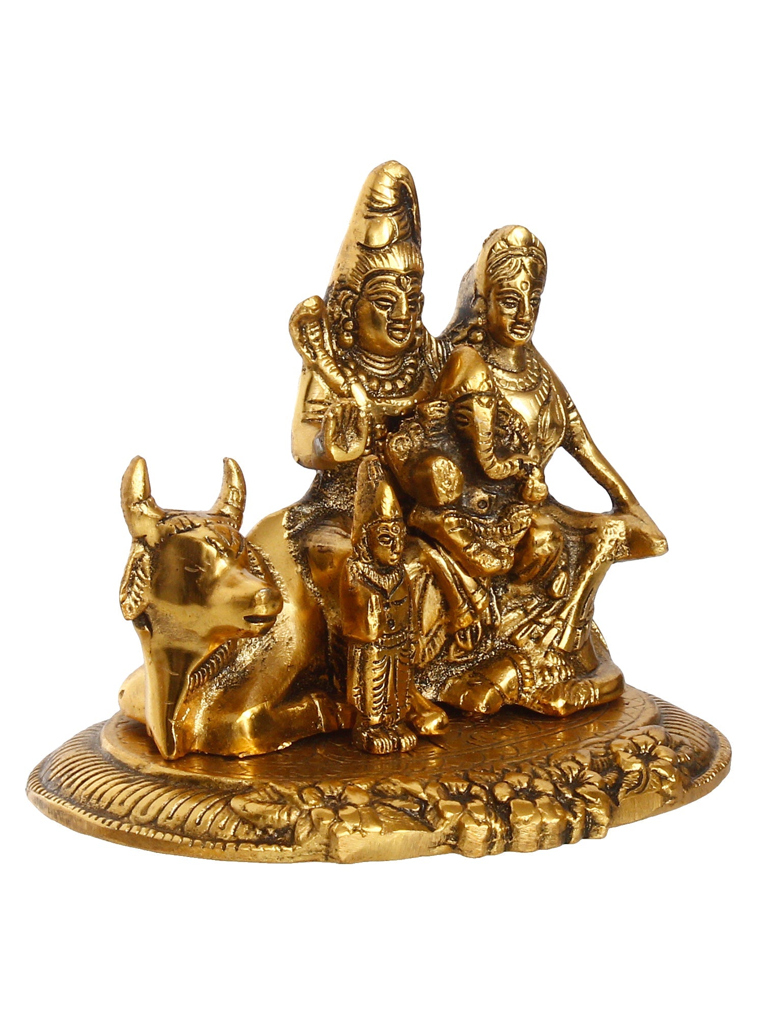 Lord Shiva Parvati Ganesh Idols Sitting On Nandi Figurine Kafalo