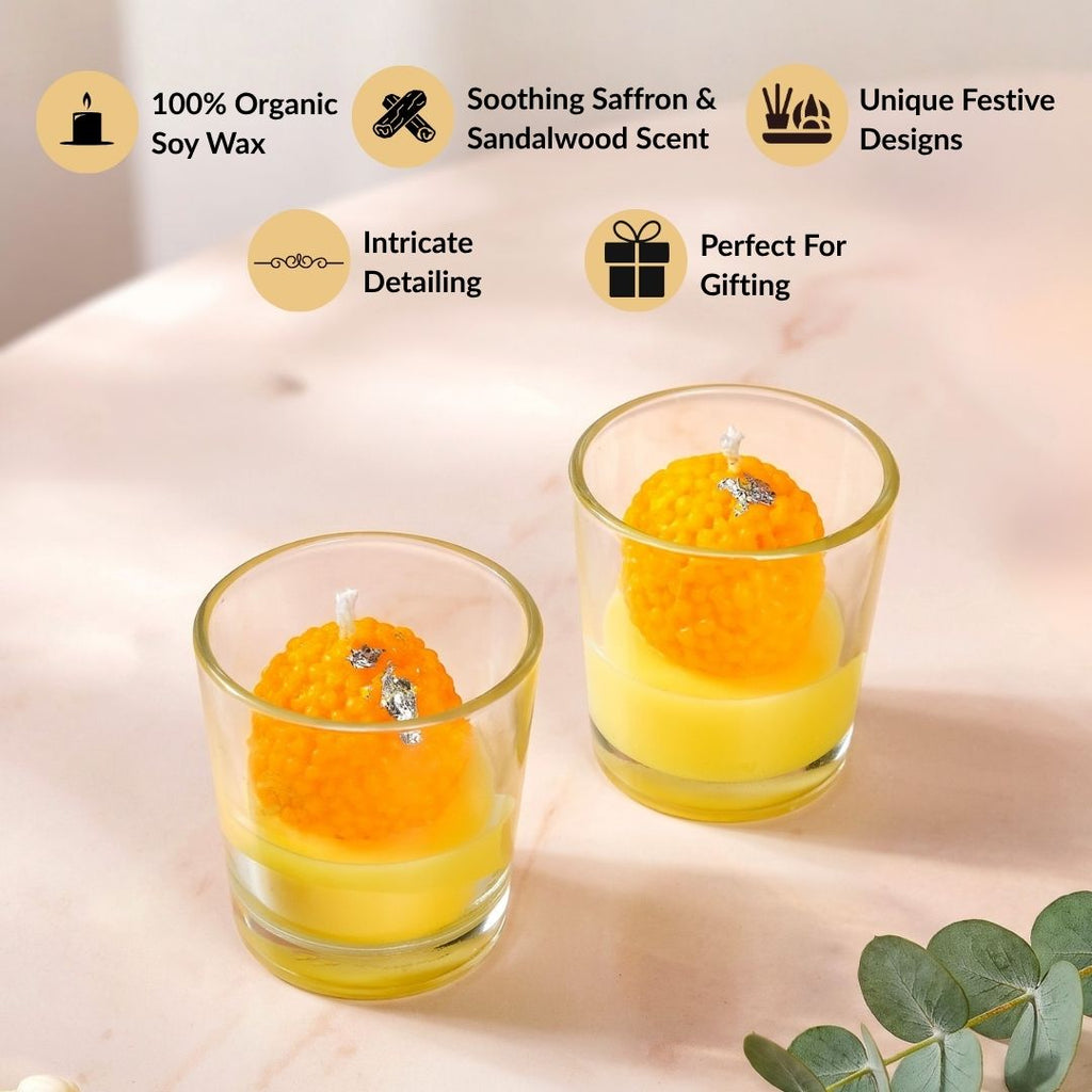 Saffron Scent Ladoo Candle Set Of 2 Nestasia