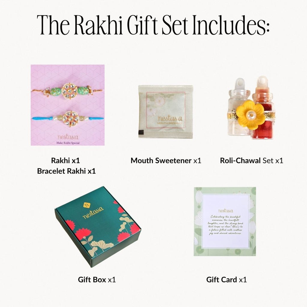 Serene Kundan Blue Rakhi Bracelet Gift Set Nestasia