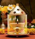Gold Brass Akhand Diya With Glass Cover Kafalo