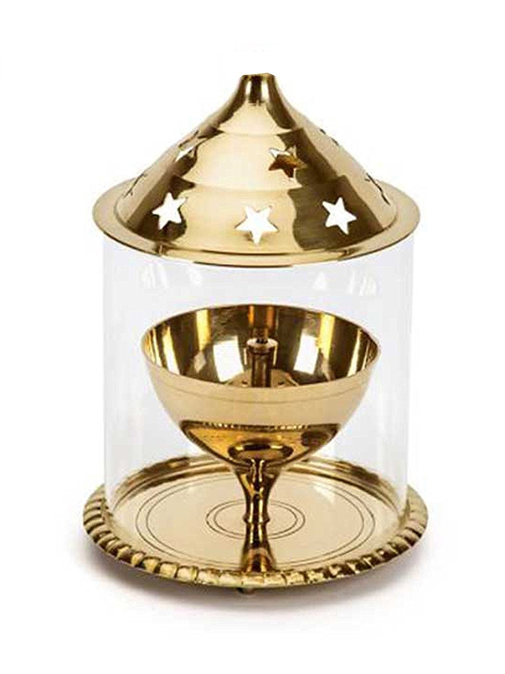 Gold Brass Akhand Diya With Glass Cover Kafalo