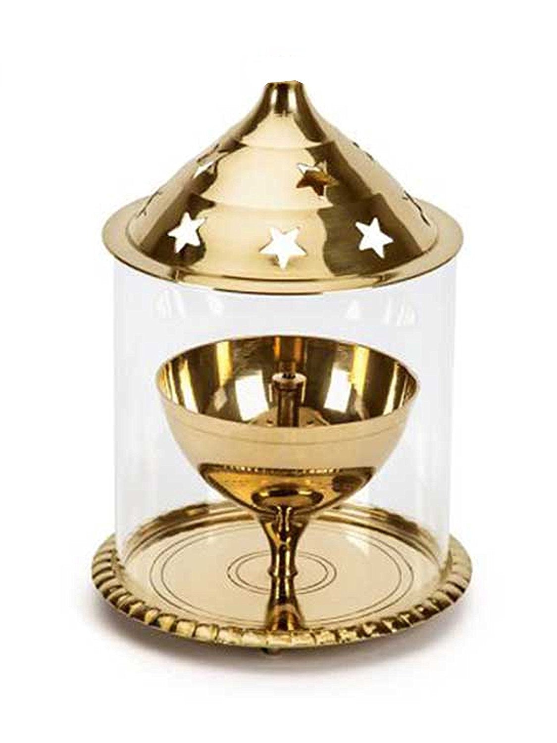 Gold Brass Akhand Diya With Glass Cover Kafalo