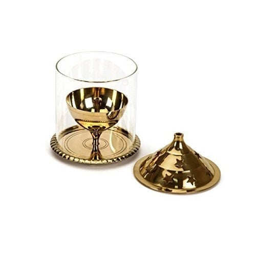 Gold Brass Akhand Diya With Glass Cover Kafalo
