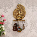 Golden Lord Ganesha Mor Pankh 4 Hooks Metal Key Holder Kafalo