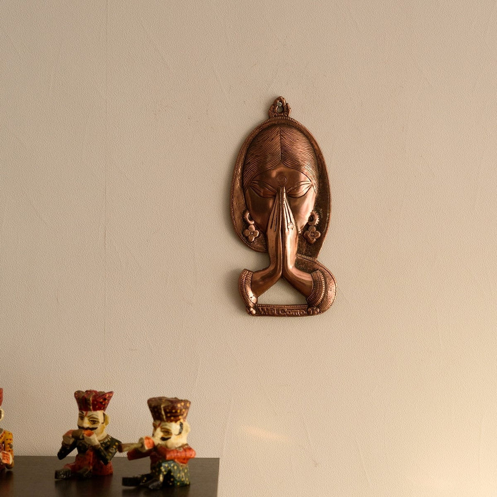 Welcome Namaste Lady Metal Wall Hanging Decorative Showpiece Kafalo