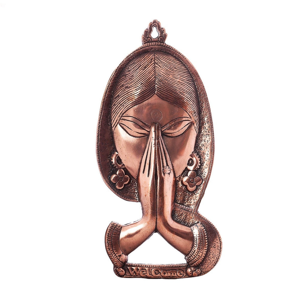 Welcome Namaste Lady Metal Wall Hanging Decorative Showpiece Kafalo