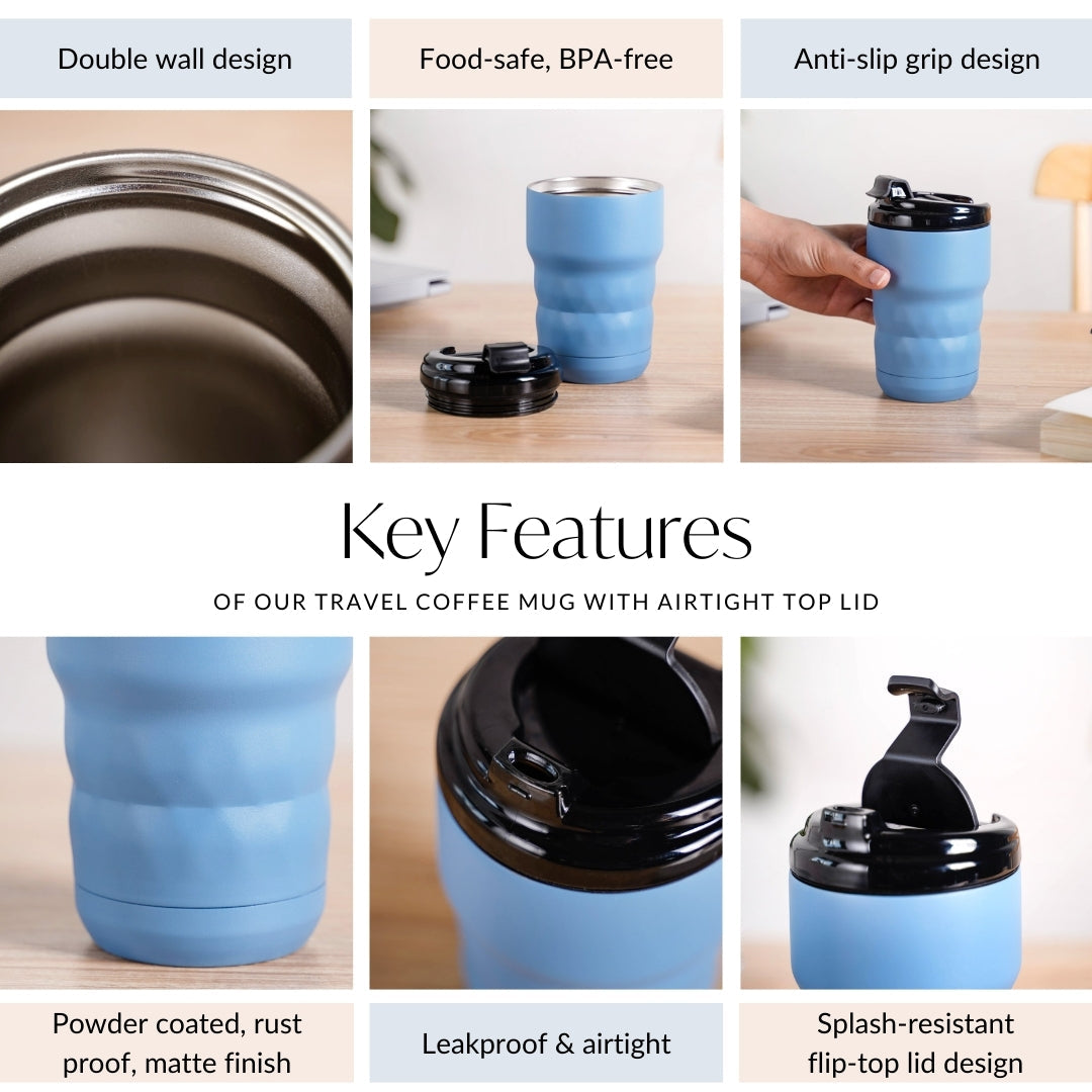 Brewster Easy Sip Copper Insulated Travel Mug Azure Blue 350ml Nestasia