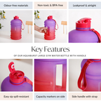 AquaBurst Large Gym Water Bottle With Handle Ombre Purple Red 2200ml Nestasia