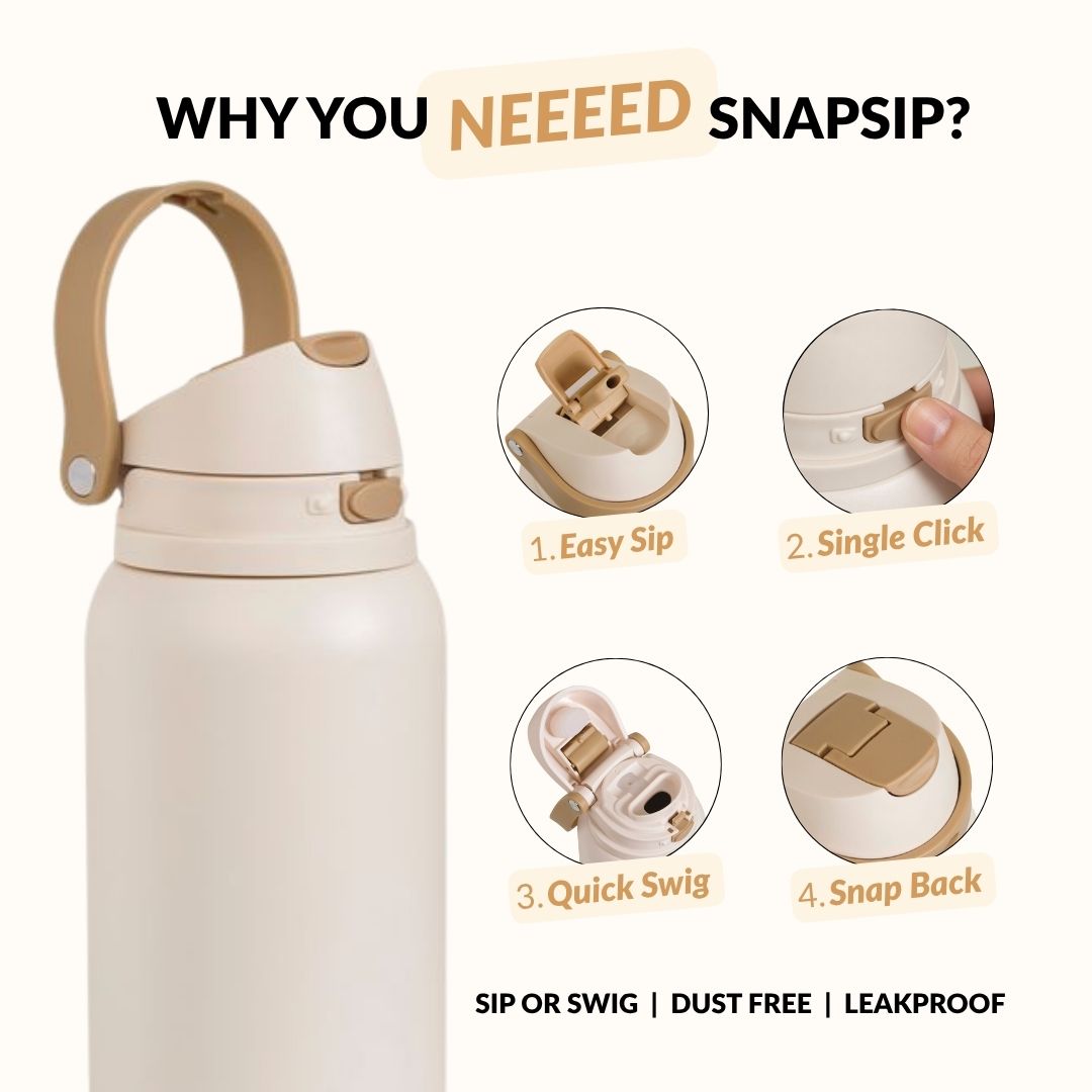 SnapSip Tumbler With Top Handle Honey Oat 1000ml Nestasia