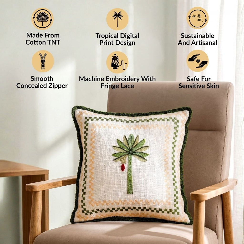 Island Plaid Cotton Embroidered Cushion Cover 40x40cm Nestasia