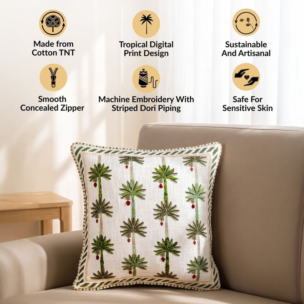 Palm Plantation Embroidered Cushion Cover 40x40cm Nestasia