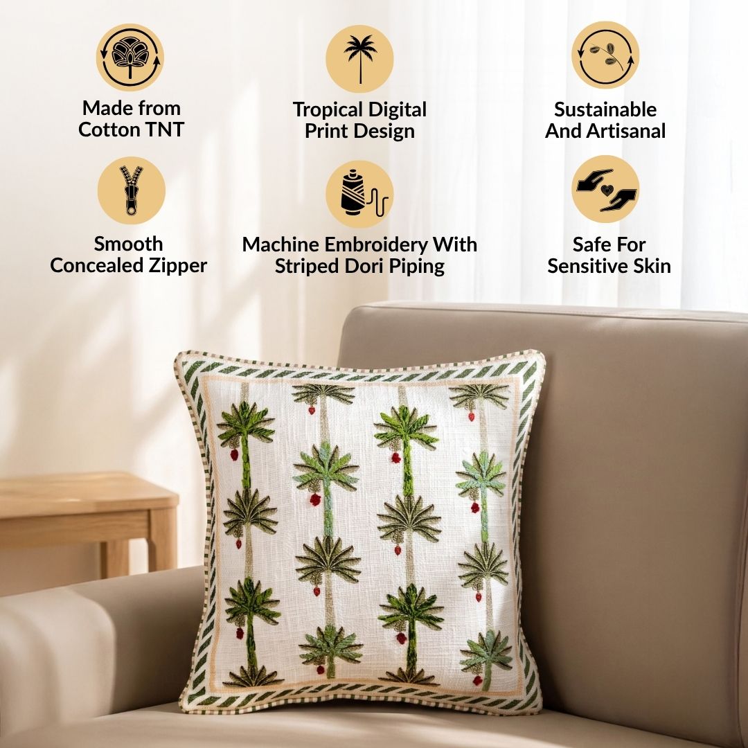 Palm Plantation Embroidered Cushion Cover 40x40cm Nestasia