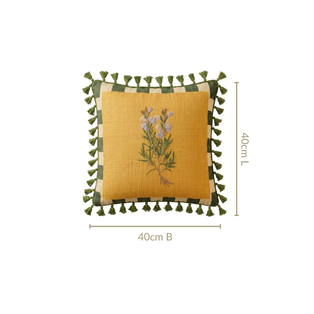 Mustard Meadow Embroidered Cotton Cushion Cover 40x40cm Nestasia