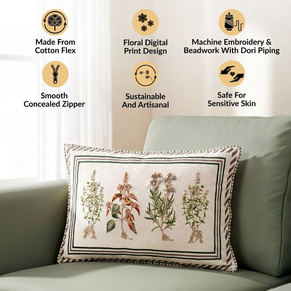 Meadow Root Cotton Embroidered Cushion Cover 50x35cm Nestasia