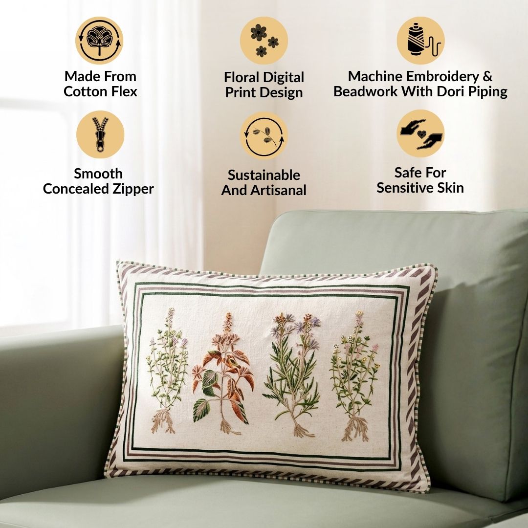 Meadow Root Cotton Embroidered Cushion Cover 50x35cm Nestasia